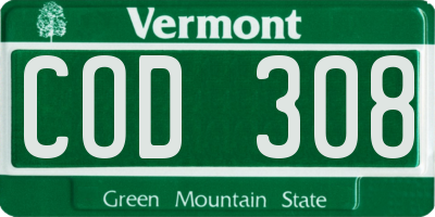 VT license plate COD308