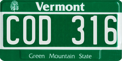 VT license plate COD316