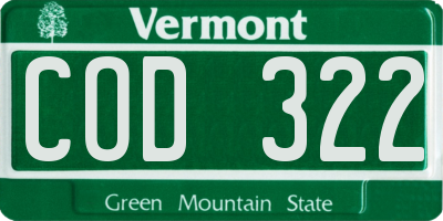 VT license plate COD322