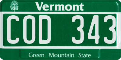 VT license plate COD343