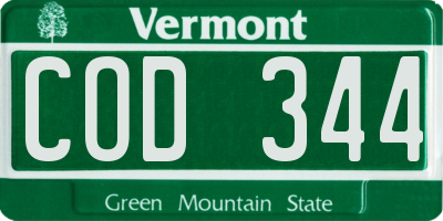 VT license plate COD344