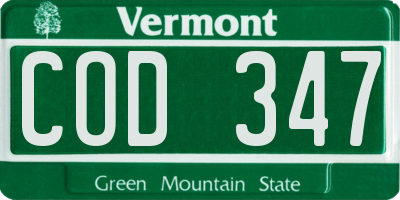 VT license plate COD347