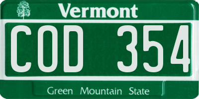 VT license plate COD354