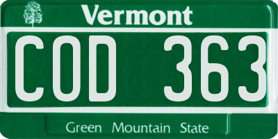 VT license plate COD363
