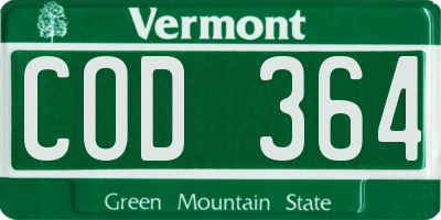 VT license plate COD364