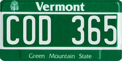 VT license plate COD365