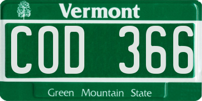 VT license plate COD366