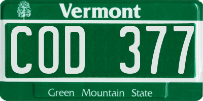 VT license plate COD377