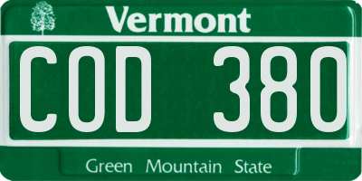 VT license plate COD380