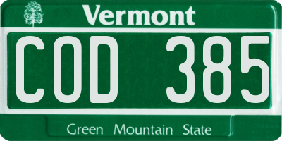 VT license plate COD385