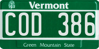 VT license plate COD386