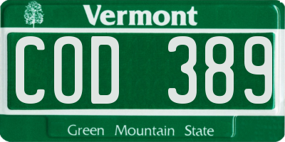 VT license plate COD389
