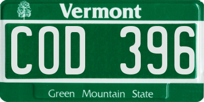 VT license plate COD396