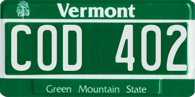 VT license plate COD402