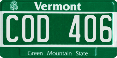 VT license plate COD406