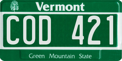 VT license plate COD421