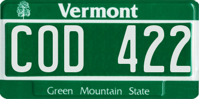 VT license plate COD422