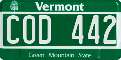 VT license plate COD442