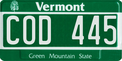 VT license plate COD445