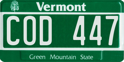 VT license plate COD447
