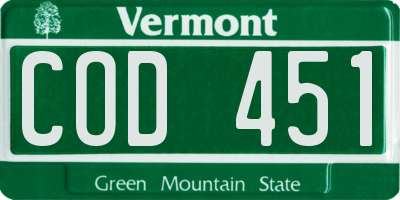 VT license plate COD451