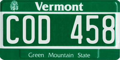 VT license plate COD458