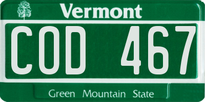 VT license plate COD467