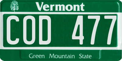 VT license plate COD477