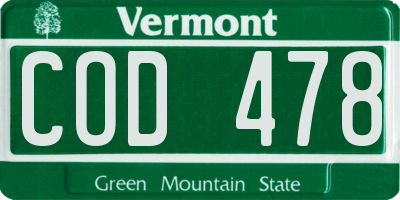 VT license plate COD478