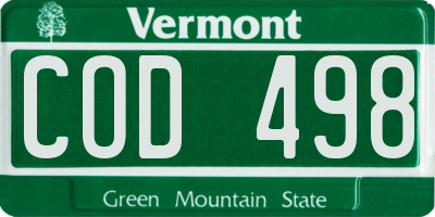 VT license plate COD498