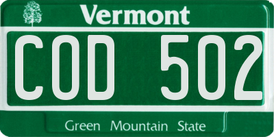 VT license plate COD502