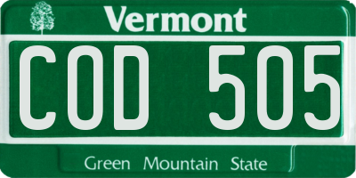 VT license plate COD505