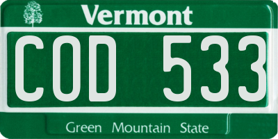 VT license plate COD533