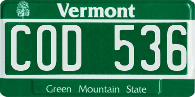 VT license plate COD536