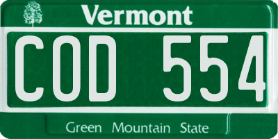 VT license plate COD554