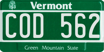 VT license plate COD562