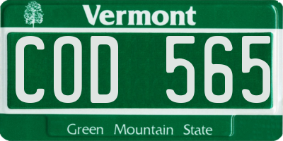 VT license plate COD565