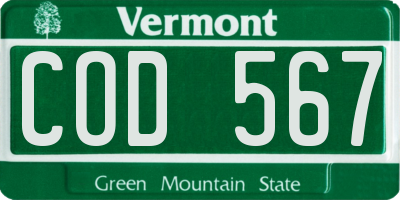 VT license plate COD567