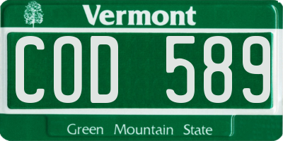 VT license plate COD589