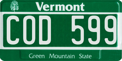 VT license plate COD599