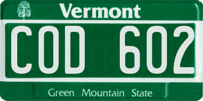 VT license plate COD602