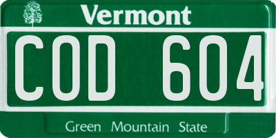 VT license plate COD604
