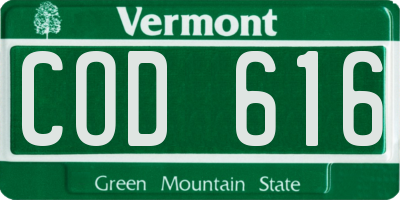 VT license plate COD616