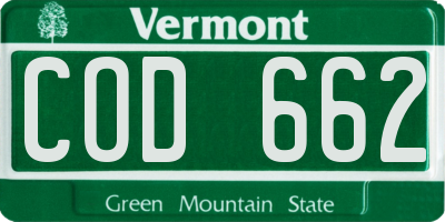 VT license plate COD662