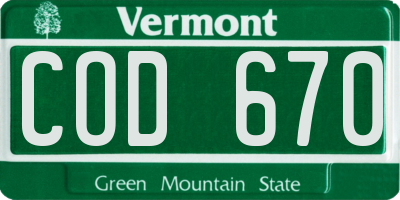 VT license plate COD670