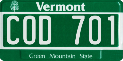VT license plate COD701