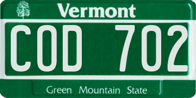 VT license plate COD702