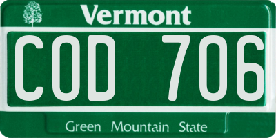 VT license plate COD706