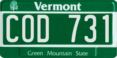 VT license plate COD731