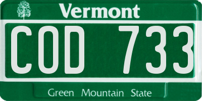 VT license plate COD733